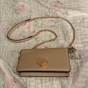 Beige Crossbody Purse with Gold Chain